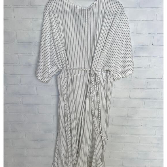 MANGO NWT Women's Cotton White Grey Pin Stripe Maxi Wrap Dress Plus Sz 3x - Picture 3 of 5